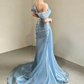 Elegant Pale Blue Mermaid Bateau Women Dress Prom Dress Evening Dress RS048