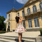 Retro floral suspenders waist slim fit tutu skirt homecoming dress R2722