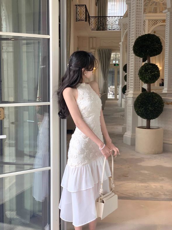 French retro lace dress splicing slim temperament fishtail skirt summer new style R4339