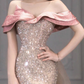 Cute Pink Mermaid Bateau Women Dress with Sequin and Tulle Prom Dress Evening Dress RS049
