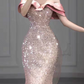 Cute Pink Mermaid Bateau Women Dress with Sequin and Tulle Prom Dress Evening Dress RS049