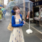 Large Size French Pure Contrast Embroidery Suspender Dress Cardigan Holiday Long Dress R1878