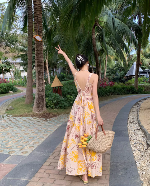 Beach dress for photo shoot, suspender dress with bow back, holiday style R1620