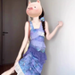 Purple floral suspender dress retro irregular ruffle waist temperament long skirt R0460