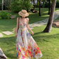 Beautiful little skirt for vacation, high-end floral suspender dress, fairy temperament long skirt 2025 R0480