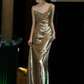 Sexy Golden Mermaid Spaghetti Straps Women Dress with Open Back Prom Dress Coctail Dress RS051