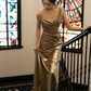 Sexy Golden Mermaid Spaghetti Straps Women Dress with Open Back Prom Dress Coctail Dress RS051