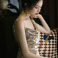 Sexy Golden Mermaid Spaghetti Straps Women Dress with Open Back Prom Dress Coctail Dress RS051