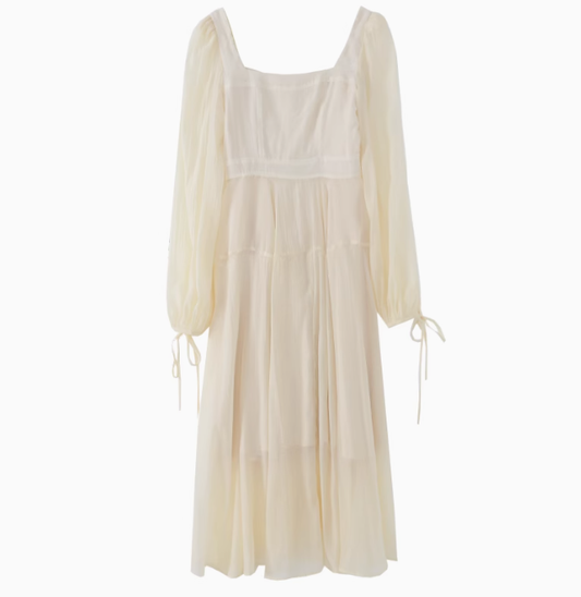 Temperament gentle style apricot long-sleeved dress spring new slim skirt R1901