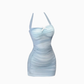 Pure desire hot girl slim pleated halter neck dress 2025 waist slimming hip skirt R1264