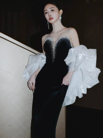 Elegant Black Mermaid Sweetheart Women Dress with Beaded Prom Dress Evening Dress RS052