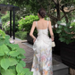 Sexy tube top suspender dress temperament floral long skirt R0542