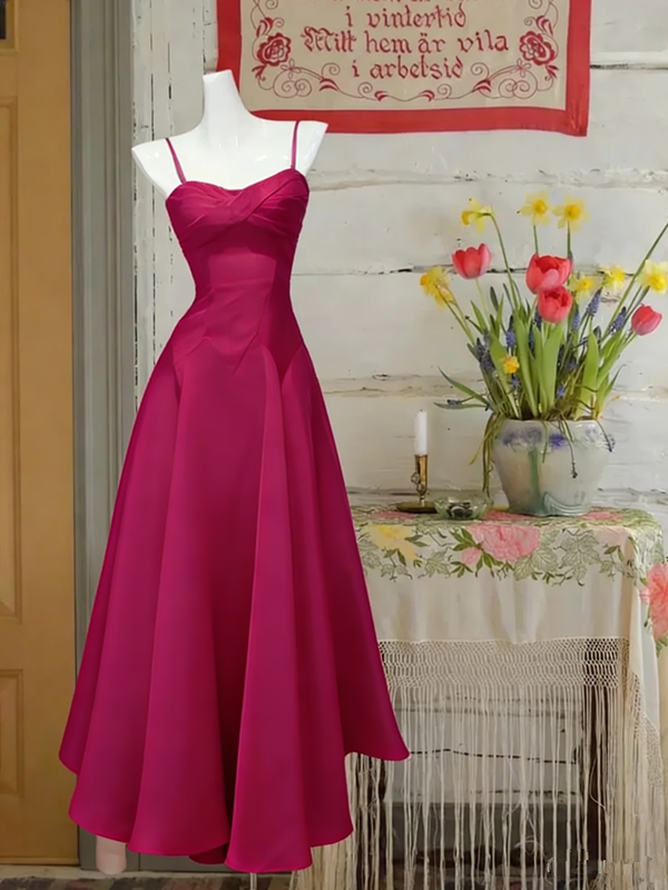 Light pink satin suspender waist slim fit A-line maxi ball gown R6066