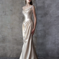 Elegant Light Ivory Mermaid One-shoulder Long Women Dress Prom Dress Evening Dress RS053