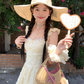 Yellow long small flying sleeve waist suspender dress summer French A-line sweet style skirt R4697