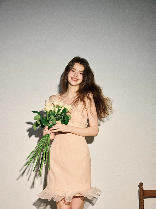 French dress holiday style suspender skirt ruffled pink short skirt R2761