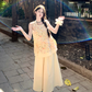 Gentle and pure daisy embroidered fake two-piece vest top with skirt suit R1745