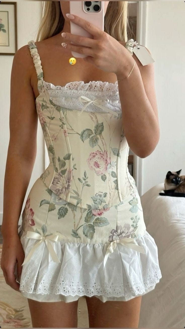 Fresh Printed Floral Women's Homecoming Dress Pastel Yellow Waist Fitted Short Prom Gown Birthday Dress RS3310