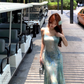 Blending fishtail skirt waist slimming princess holiday suspender dress long skirt R1737