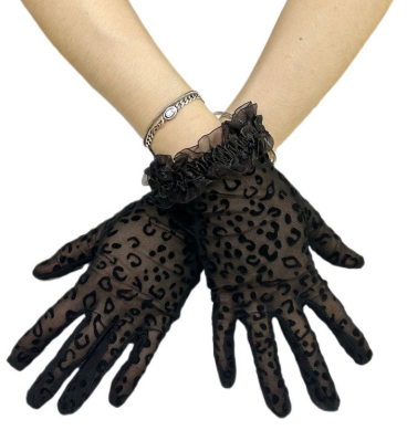 Thin leopard print black lace gloves sun protection sexy elegant cycling gloves wedding party gloves     S6220