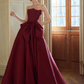 French Chic Burgundy A-Line Strapless Long Women Dress with Bow-knot Waist Birthday Dress Evening Dress RS055