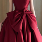 French Chic Burgundy A-Line Strapless Long Women Dress with Bow-knot Waist Birthday Dress Evening Dress RS055