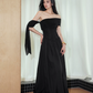 Elegant Black A-Line Bateau Long Women Dress with Soutache Prom Dress Evening Dress RS062