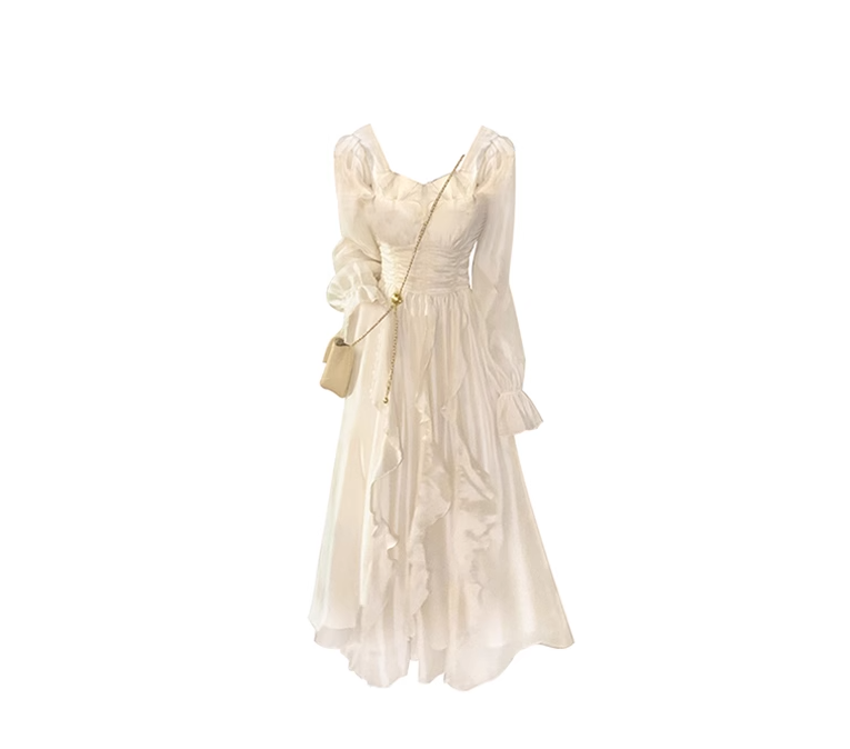 Gentle style 2025 new spring and autumn waist fairy long-sleeved dress R0034