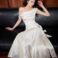 Elegant White A-Line Bateau Long Women Dress with Ribbon Trim Celebrity Dress Evening Dress RS063