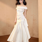 Elegant White A-Line Bateau Long Women Dress with Ribbon Trim Celebrity Dress Evening Dress RS063