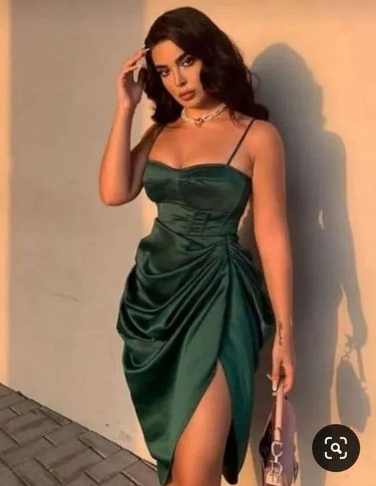 Sexy Turquoise Sheath Spaghetti Straps Mini Women Dress with High-slit and Draped Party Dress RS057