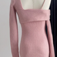 Hot girl off-shoulder knitted dress 2025 new design pure desire inner sweater dress slimming R0148