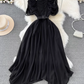 Light luxury temperament stand-up collar off-shoulder pleated waist A-line chiffon dress elegant long skirt R0374
