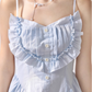 Fresh blue accordion pleated ruffled waisted suspender dress R5250