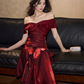 French Chic Burgundy Mermaid V-neck Long Women Dress with Flouncing Prom Dress Party Dress RS064