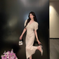 French beige exquisite diamond-studded elegant lace Chanel style long dress R4078