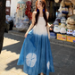 Fairy ruffle blue tie-dye color matching long skirt travel wear suspender dress R1712