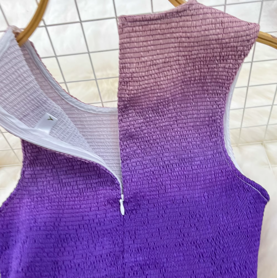 Temperament sleeveless round neck waist slimming A-line rainbow gradient chiffon elegant dress R0405