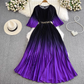 Light mature style celebrity temperament waist slimming A-line large swing printed pleated dress R0307