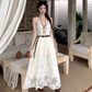 Fairy travel outfit V-neck suspender embroidered long skirt tassel sunscreen cardigan two-piece suit R1728