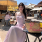 Purple one-shoulder waist suspender dress summer French style slim fit temperament skirt R4863