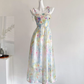 Beautiful suspender dress French holiday style blurred floral long skirt R2041