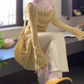 A complete set of outfits yellow one-shoulder top hip skirt 2025 two-piece suit R0768