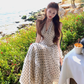 French style waist beautiful small skirt V-neck halter neck cake long skirt holiday polka dot dress R1751