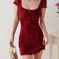 French pure desire style red printed shoulder-length skirt sexy waist slimming dress R2810