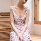 Dress Red Fruit Floral French V-neck Sleeveless Slim Fit Suspender Dress R2908
