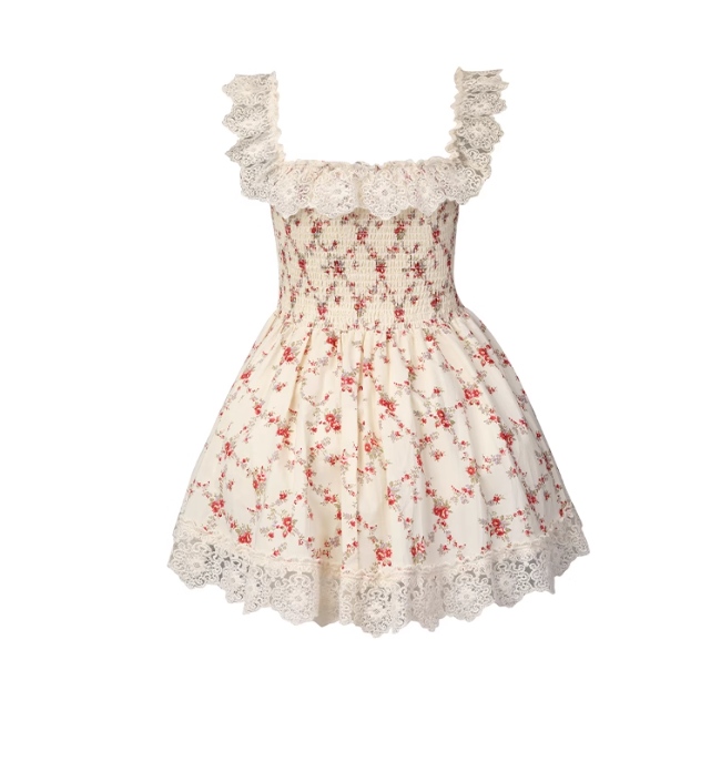 Tea break French lace floral suspender dress 2025 new princess puffy skirt R0025