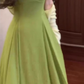 High-grade green square-neck suspender dress, gentle style, beautiful waist temperament long dress R0471