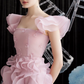 Chanel-inspired Pale Pink A-Line Square Mini Women Dress with Organza Skirt Birthday Dress Evening Dress RS071