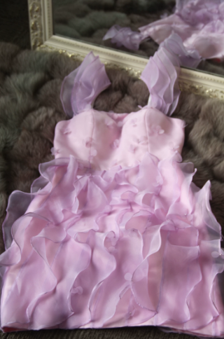 Chanel-inspired Pale Pink A-Line Square Mini Women Dress with Organza Skirt Birthday Dress Evening Dress RS071